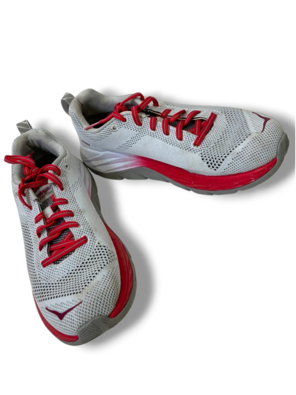 Hoka One One Mach Pro Fly Sneakers in White and Red Size 7.5